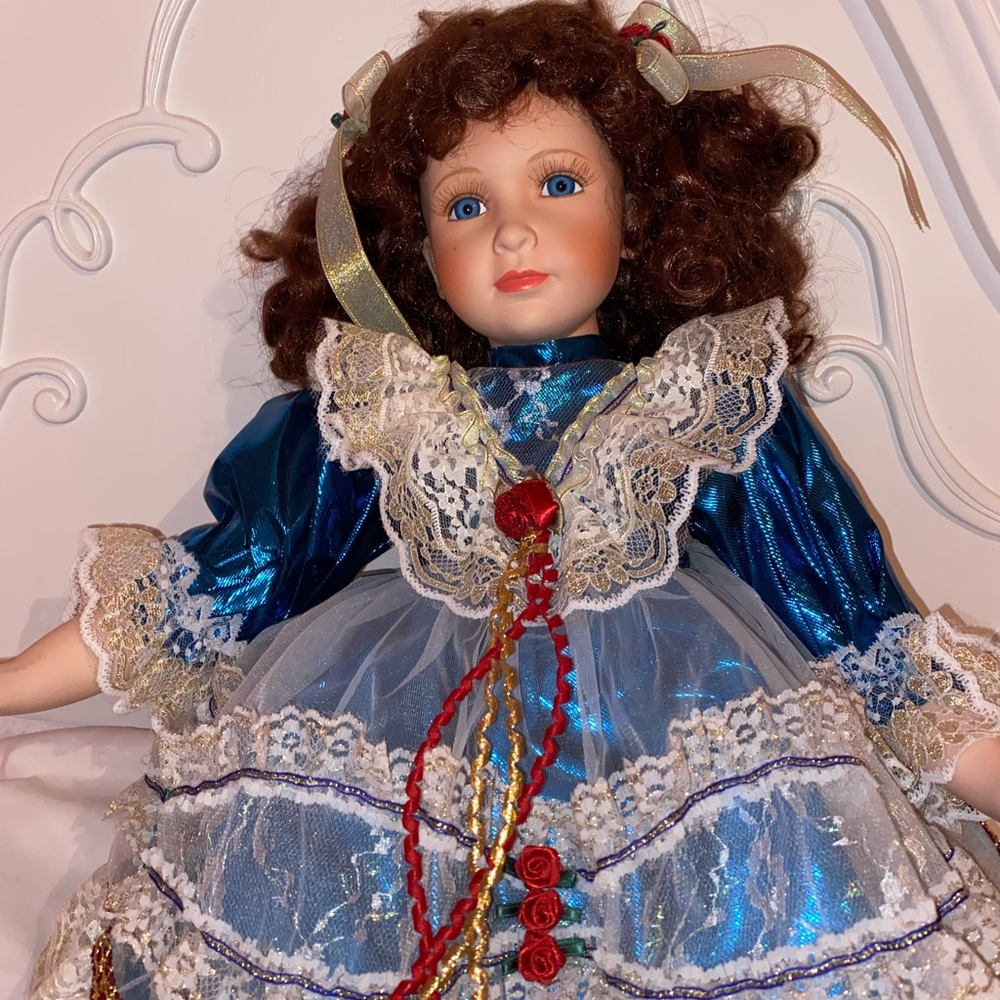 Elegant Blue and White Porcelain Doll